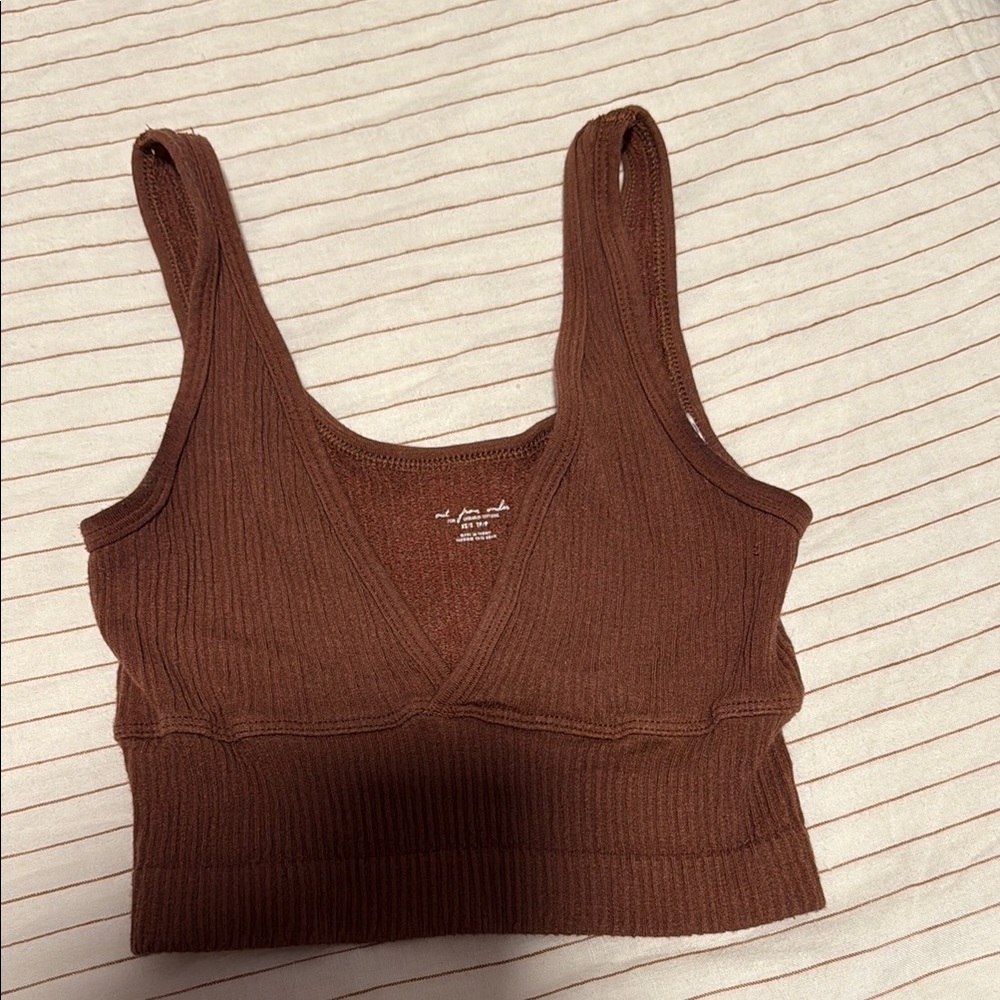 Brown Ribbed Crop Top
